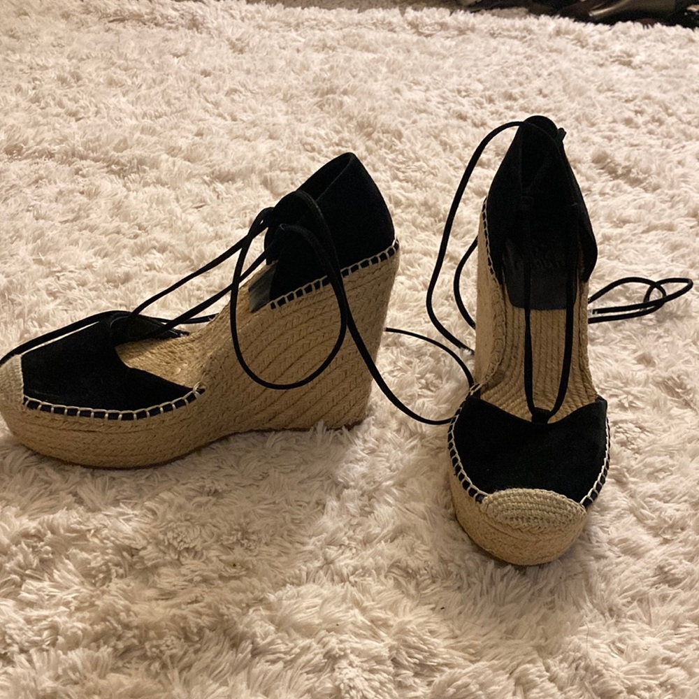 Vince Camuto Wedge Espadrille Ankle Wrap Tie Heels Size 8.5